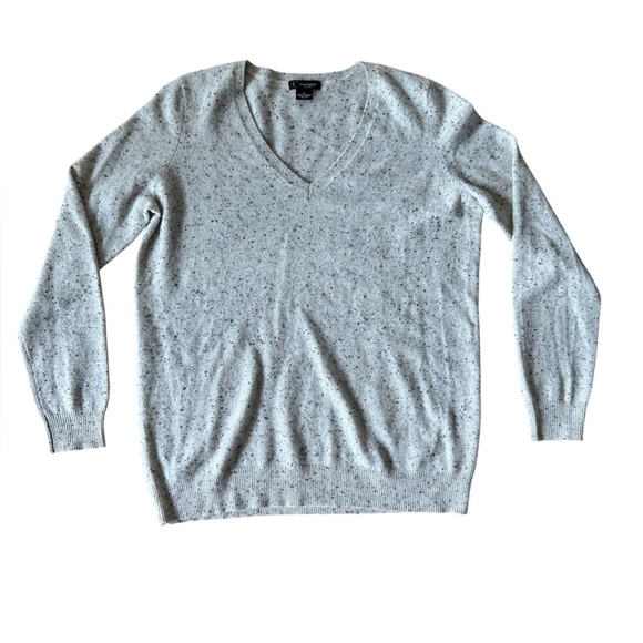 C by Bloomingdales XL Cashmere Sweater Speckled Gray V Neck Pullover Knit - Picture 1 of 5
